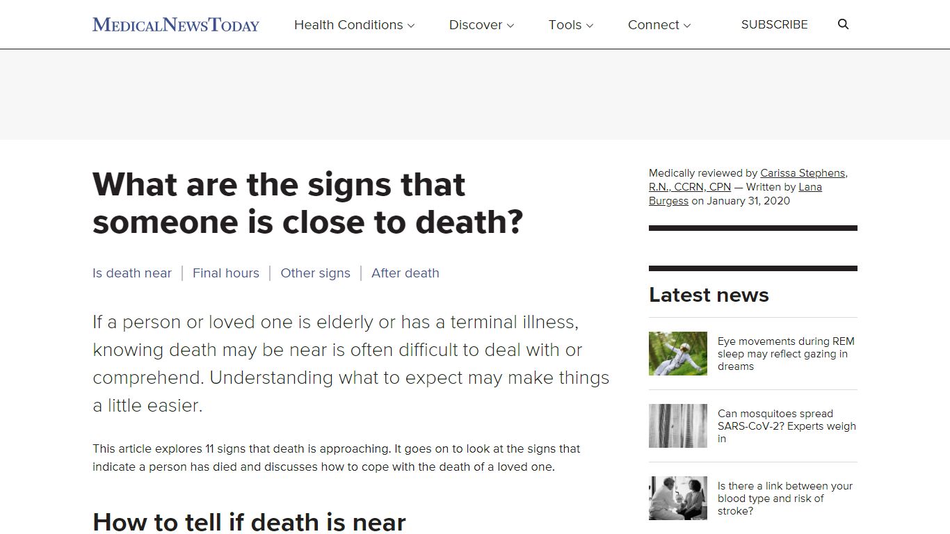 Signs of death: 11 symptoms and what to expect - Medical News Today